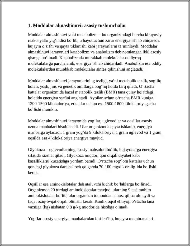 MODDALAR ALMASHINUVINI OʻRGANISH USLUBLAR NAFAS OLISH KOEFFISENTI.ORGANIZMDA ENERGETIK BALANSI 3