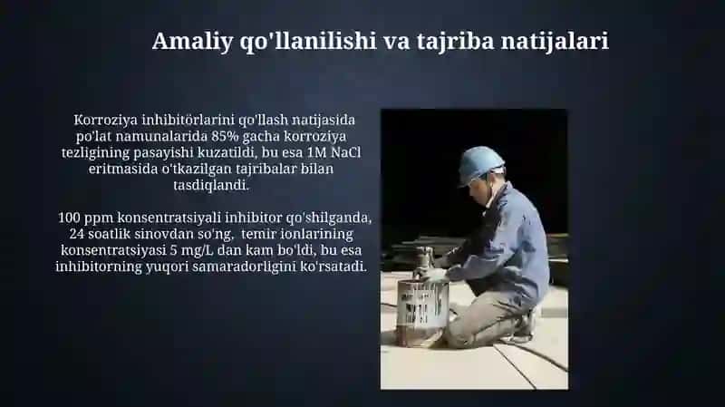 Naft va gaz qurilmalari karroziyasi mineral tuzlardan himoyalashda ingibitorlardan foydalanish 3