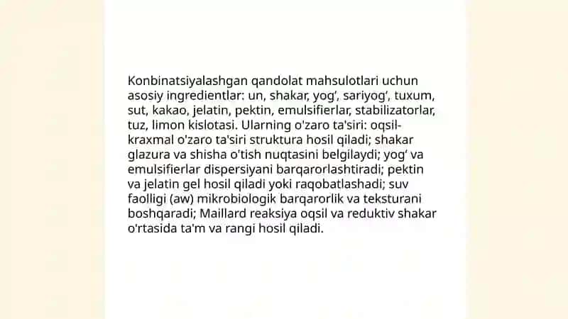 Konbinatsiyalashgan yangi turdagi qandolat maxsulotlari ishlab chiqarish 3