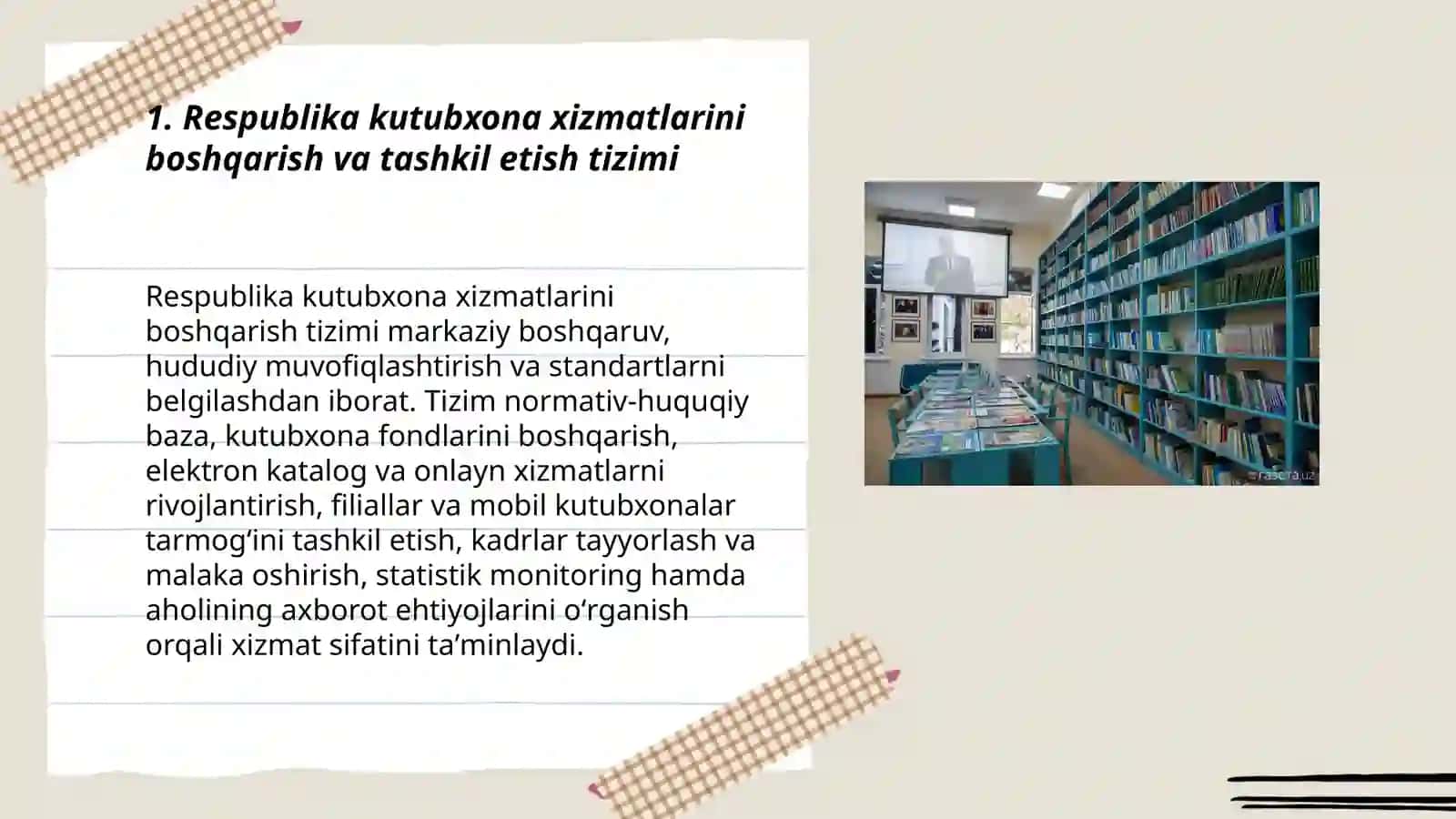 Respublika aholisiga kutubxona xizmati korsatishning tashkil qilinishi 3