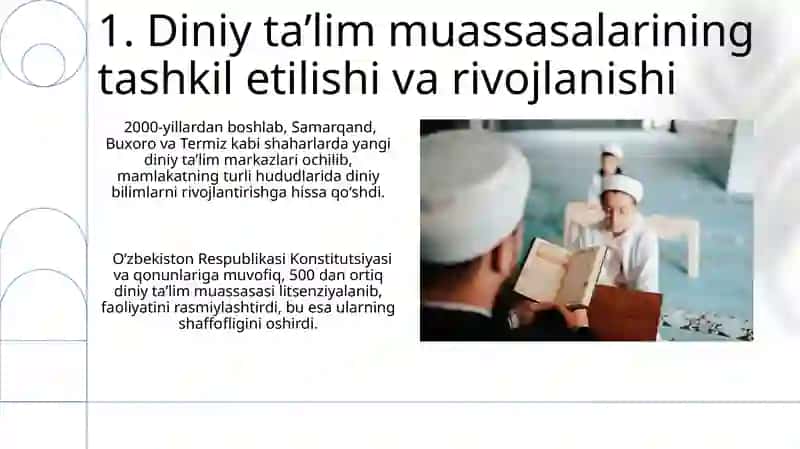 O'zbekiston mustaqillik yillarda diniy ta'lim tizimda amalga oshirilgan islohatlat 3