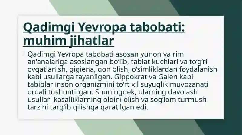 Qadimgi Yevropa va Osiyo tabobatining usullari, o'xshashligi va farqlari. Tibbiy terminologiyada maqol va matnlarning ahamiyati 3