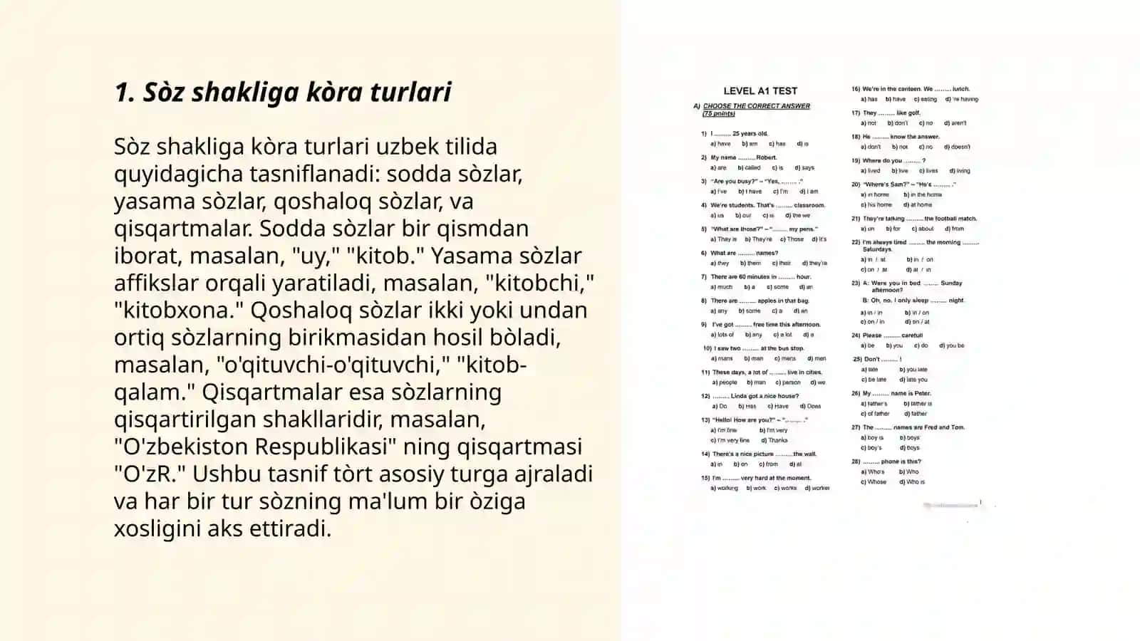 Sòzning shakl va ma'no munosabatiga kòra turlari yuzasidan mashqlar 3