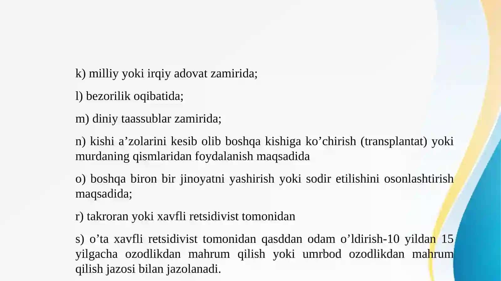 Qasddan odam o‘ldirish jinoyatining tahlili. 3