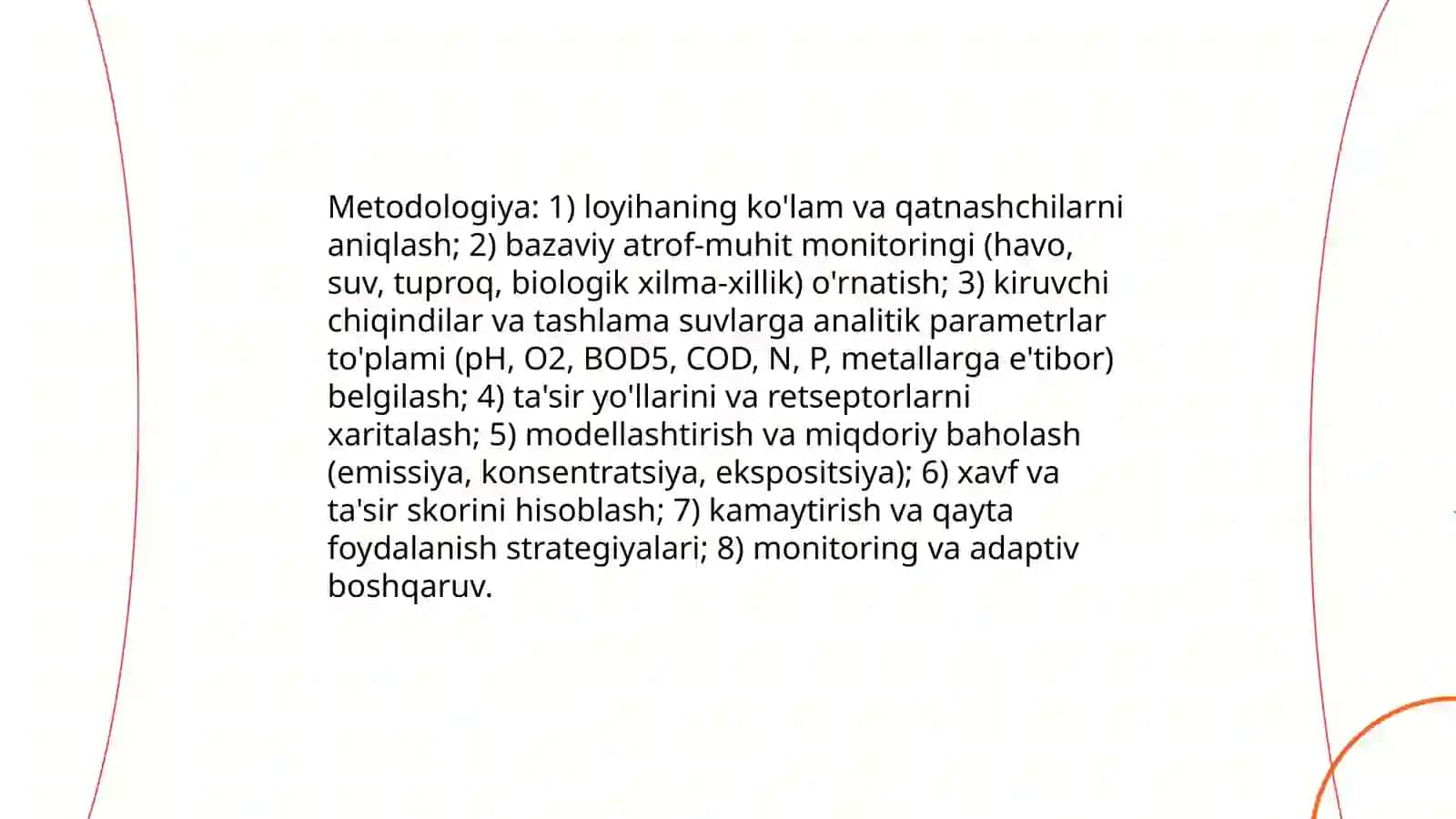 Sxm qatnashchilarning atrof-muhitga ta'sirlarini baholash metodologiyasi 3