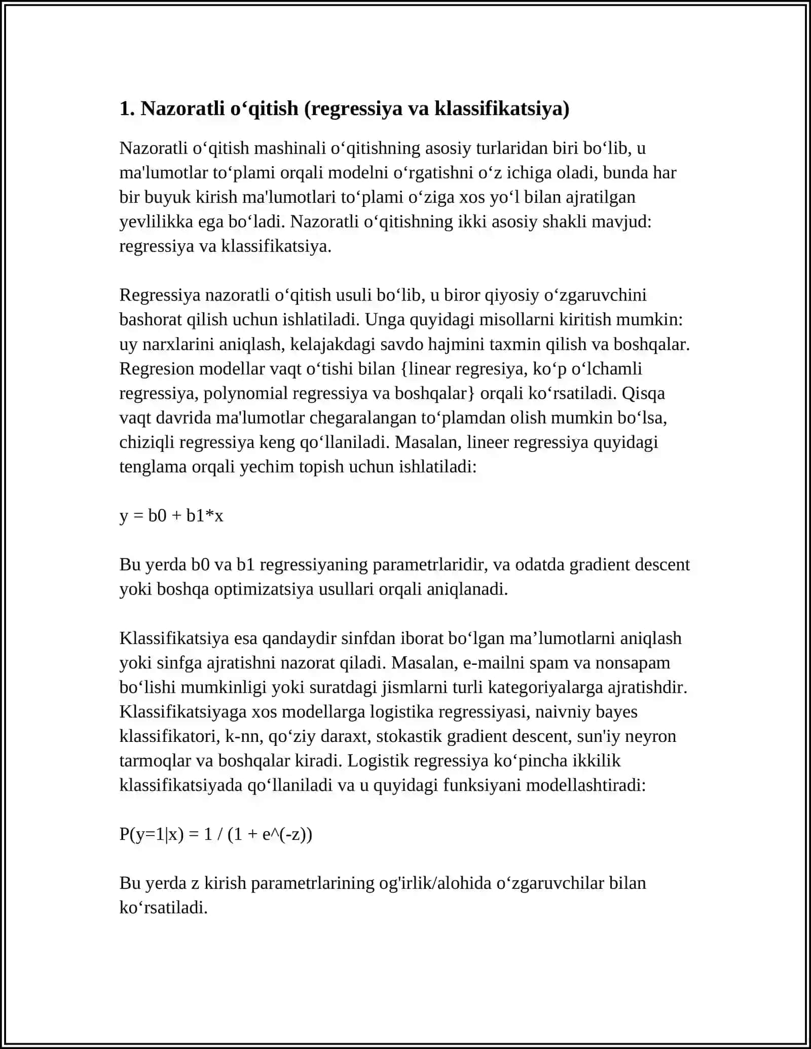 MASHINALI OʻQITISH. MASHINALI OQITISH ALGORITMLARI 3