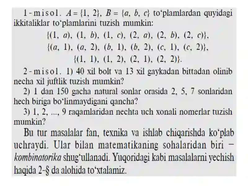 Kombinatorika elementlari. Kombinatorika masalalari. Yig‘indi va ko‘paytma qoidasi. Ehtimollar nazariyasi elementlari. 3