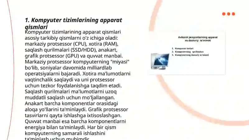 Kompyuter tizimlarining apparat qismlari 3