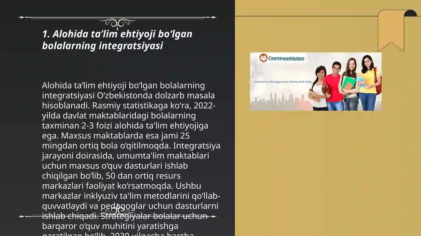 Alohida taʼlimga ehtiyoji boʻlgan bolalarni umum taʼlim maktabi yoki maktabgacha taʼlim muassasalarida taʼlim jarayoni 3