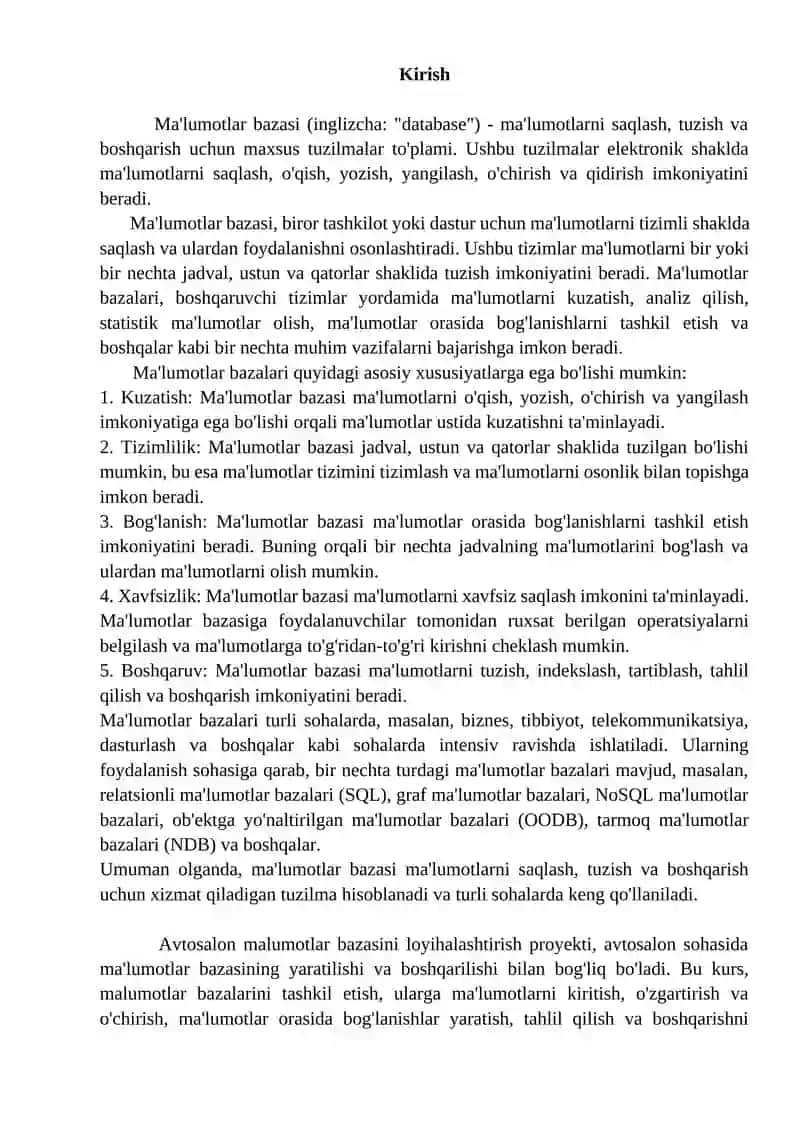Avtosalon ma’lumotlar bazasini loyihalashtirish va ishlab chiqish 3