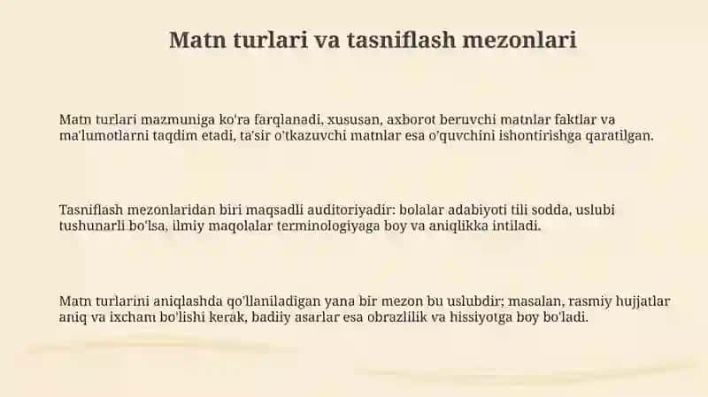 Matn turlari va uning o'ziga xos jixatlari 3
