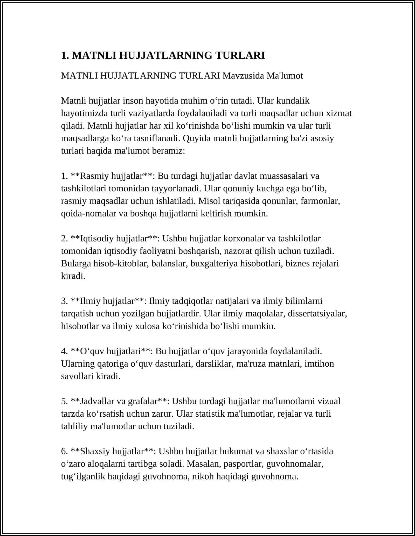 MATNLI HUJJATLARNI YARATISH, TAHRIRLASH VA FORMATLASH 3