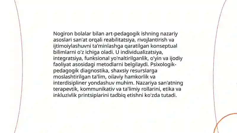 Nogiron bolalar bilan art - pedagogik ishning xususiytlari 3
