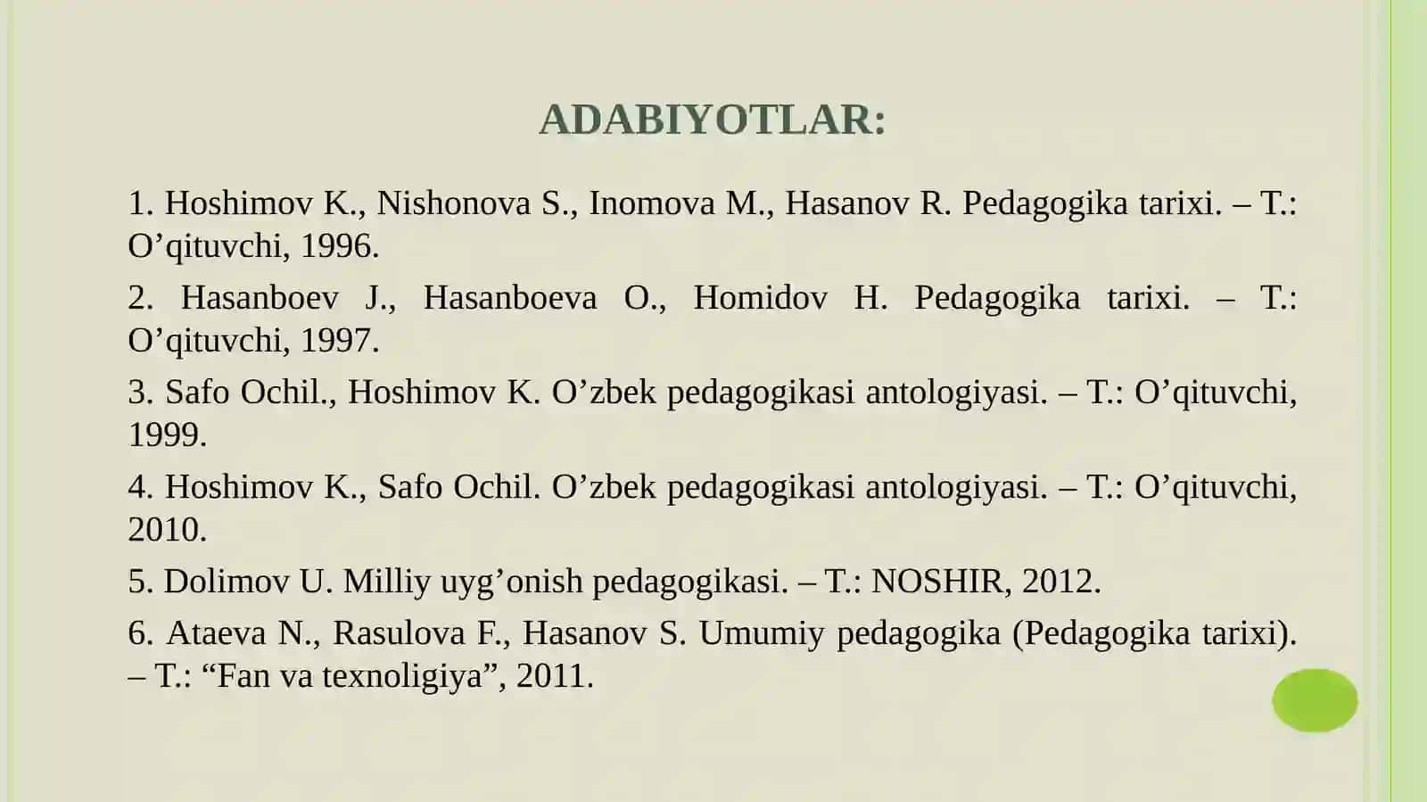 Boshlangʻich taʼlim pedagogikasi fanidan tayyorlagan mustaqil ishi 3