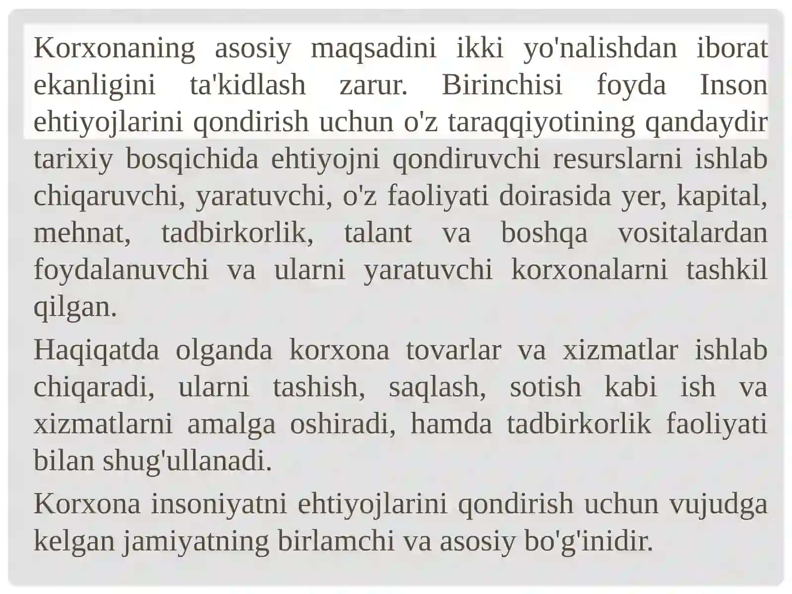 Korxona-Mustaqil xo'jalik yurituvchi bozor sub'ekti 3
