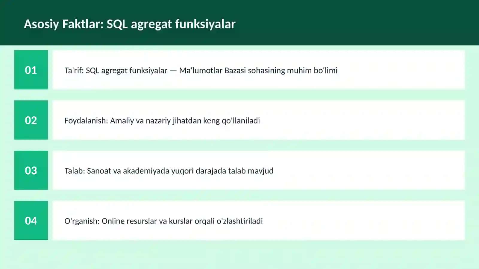 SQL agregat funksiyalar 3