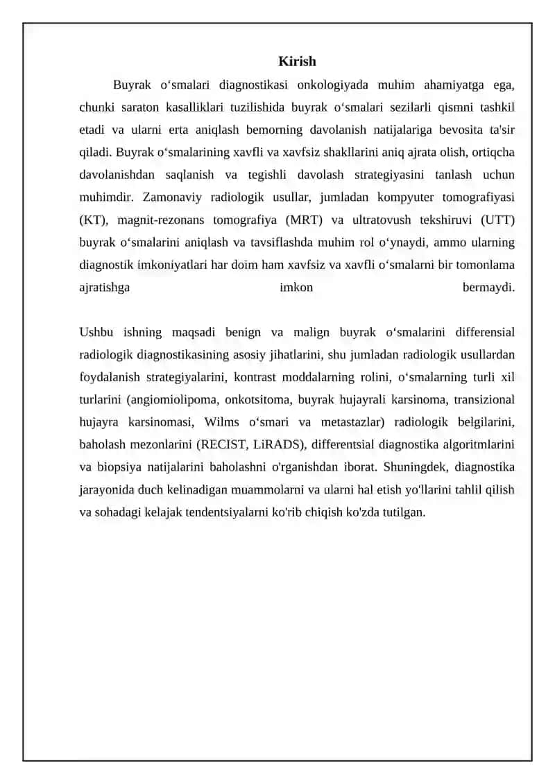 Radiologik Buyrak O'smalarni Differensial Nur Tashxisi 3