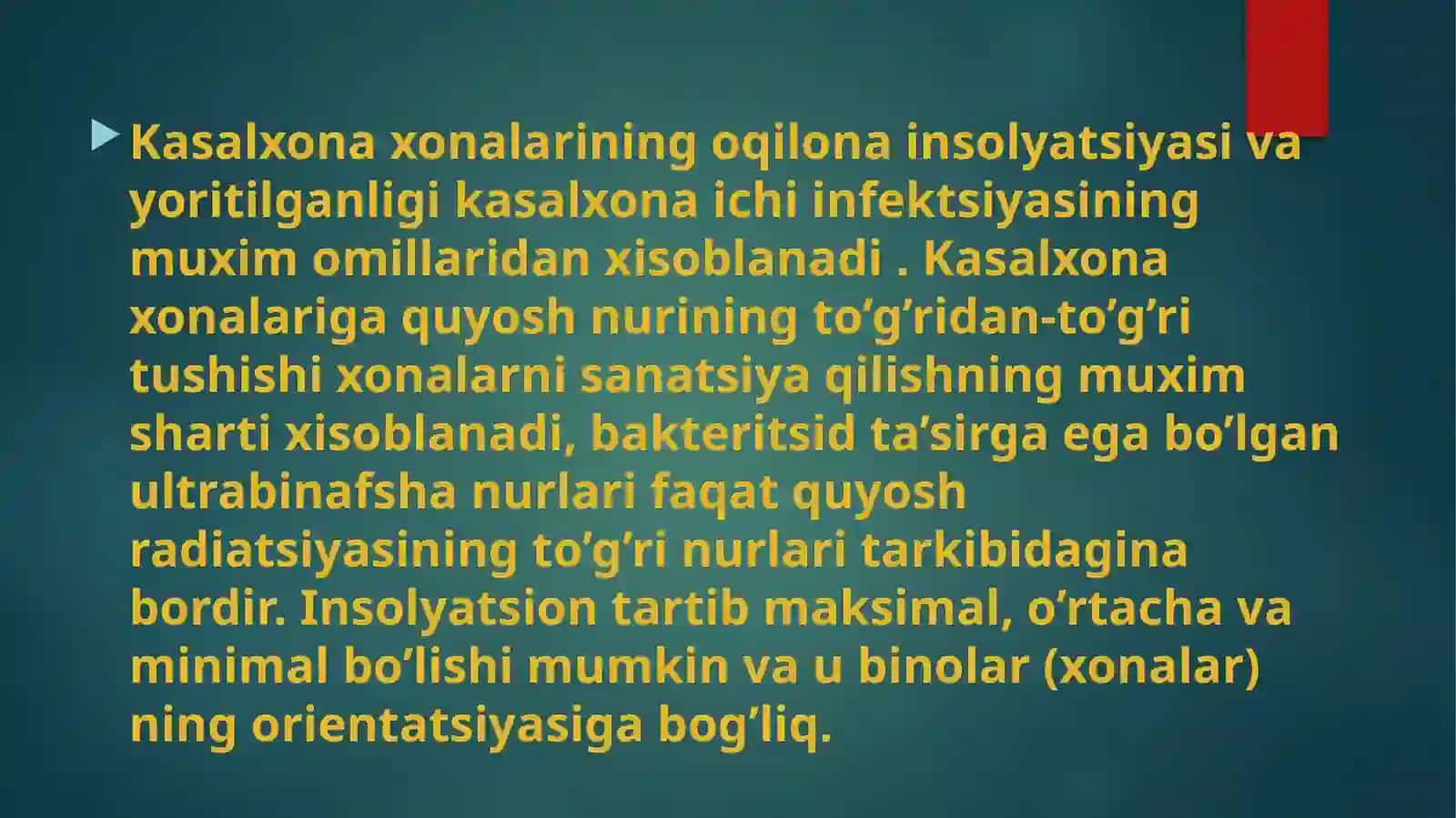 KASALXONA XONALARINING INSOLYATSIYASI VA YORITILISh KO’RSATKIChLARINI TЕKShIRISh 3