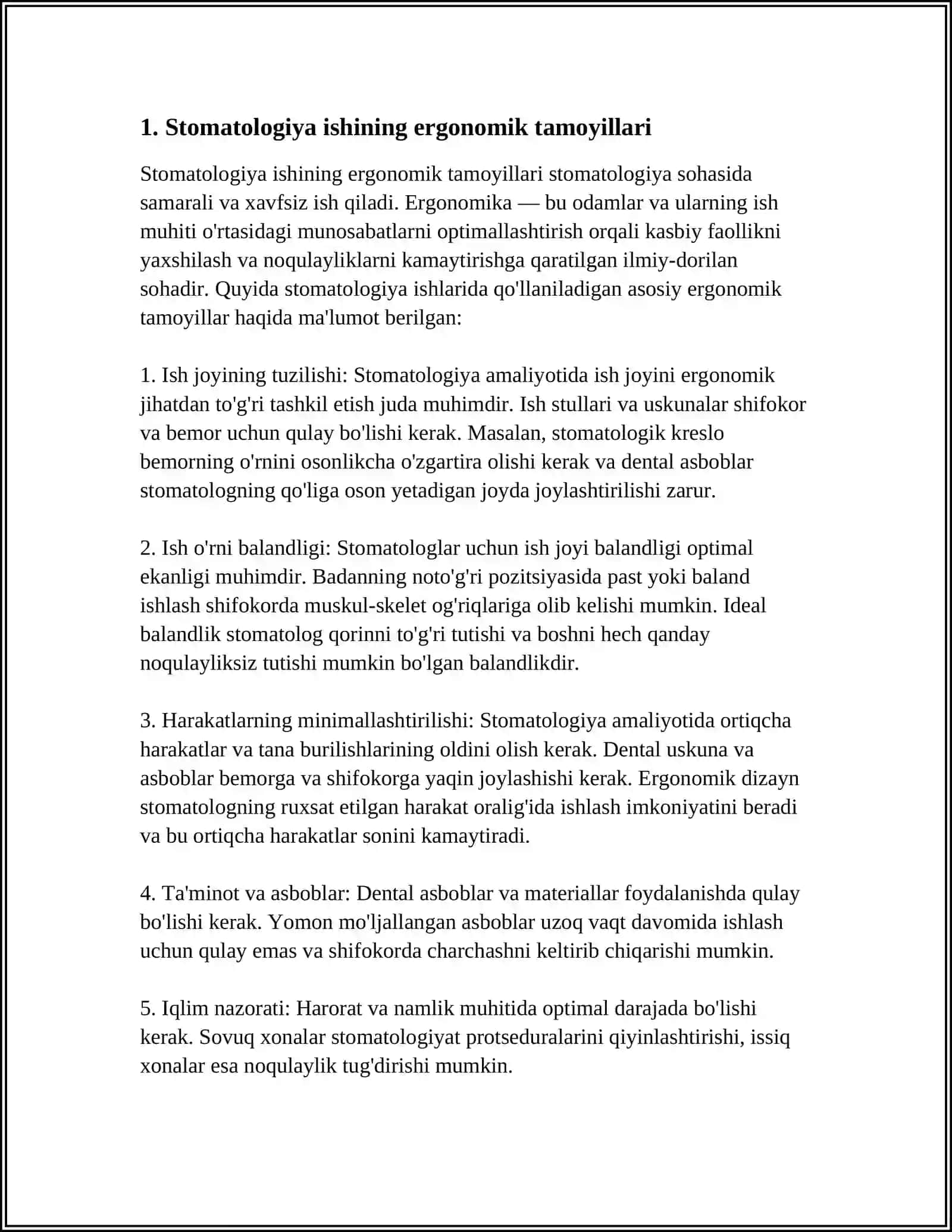 STOMATOLOGIYA ISHINI TASHKIL ETISHNING ERGONOMIK ASOSLARI 3