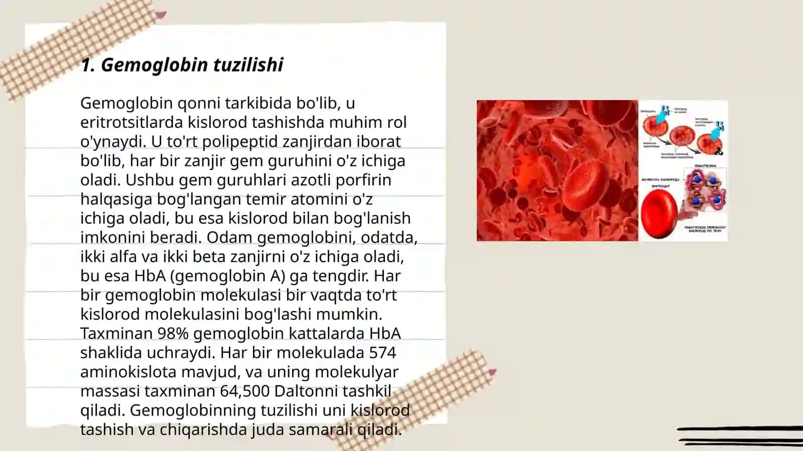 Gemoglobin tuzilishi va u yordamida kislorod tashish mexanizmi 3