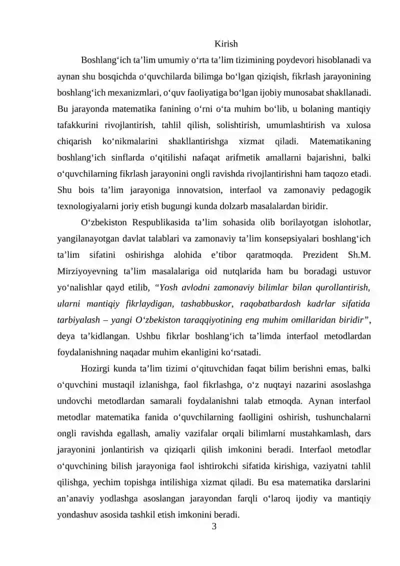 Boshlang‘ich sinflarda matematika o‘qitishni tashkil qilishda interfaol metodlardan foydalanish 3