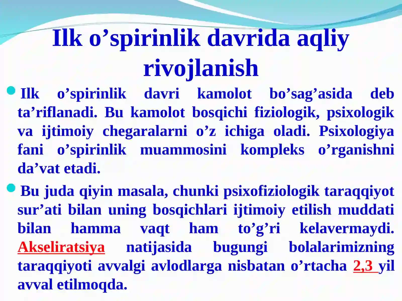 Ilk o’spirinlik davrida aqliy rivojlanish 3