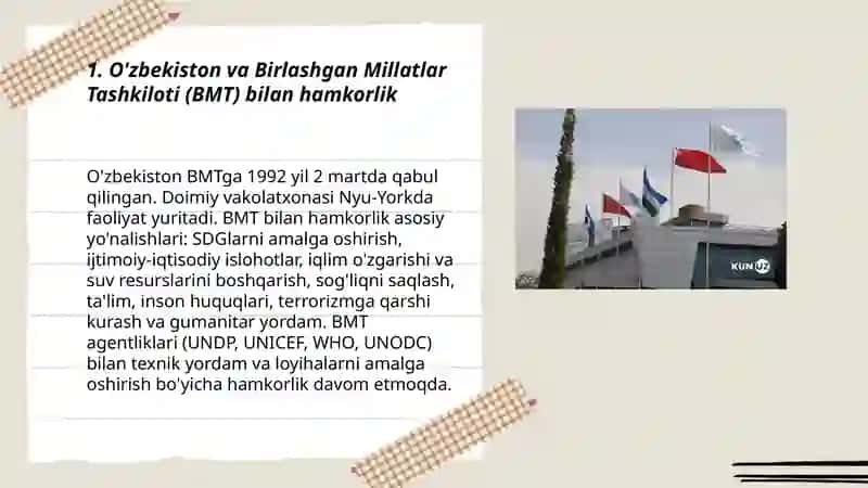 O'zbekistonning xalqaro tashkilotlar bilan hamkorlik aloqalari 3