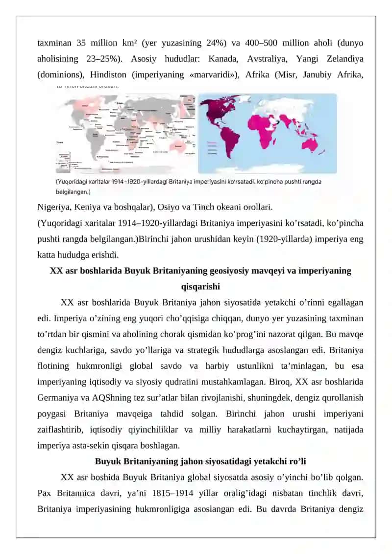 XX asr Buyuk Britaniyaning geosiyosiy va imperiya qisqarishi 3