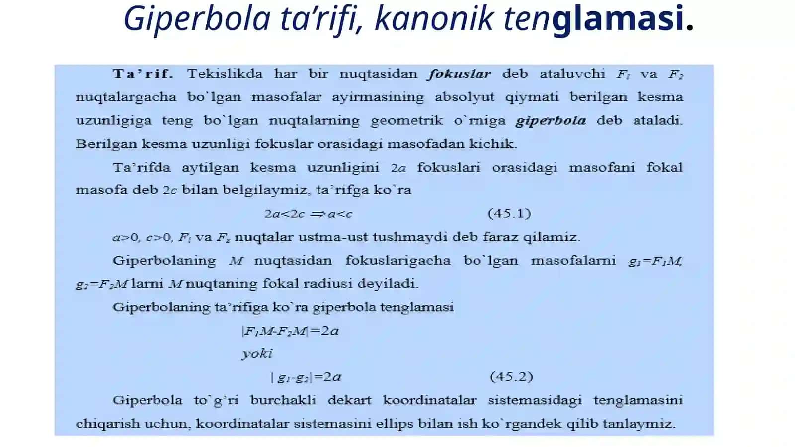 Giperbola ta’rifi. Giperbola asimptotalari 3