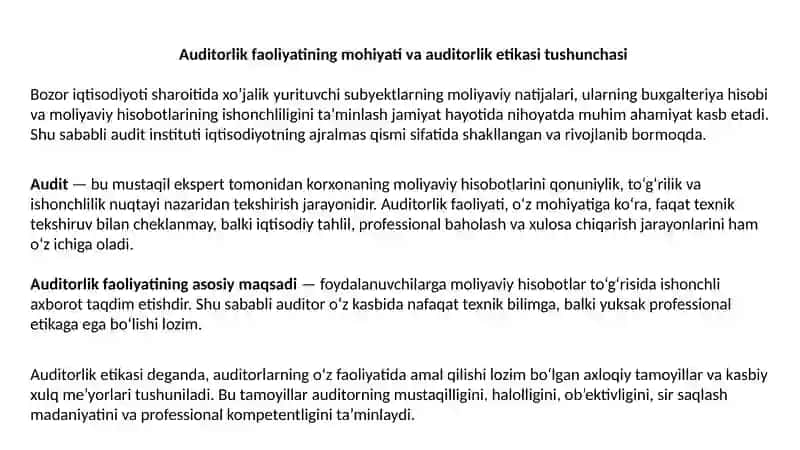 Auditorlik professionaletikasi va Auditorning huquqiy javobgarligi 3