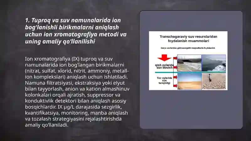 Ion bog'lanishli birikmalarni aniqlash uchun ion xromatografiya metodi 3