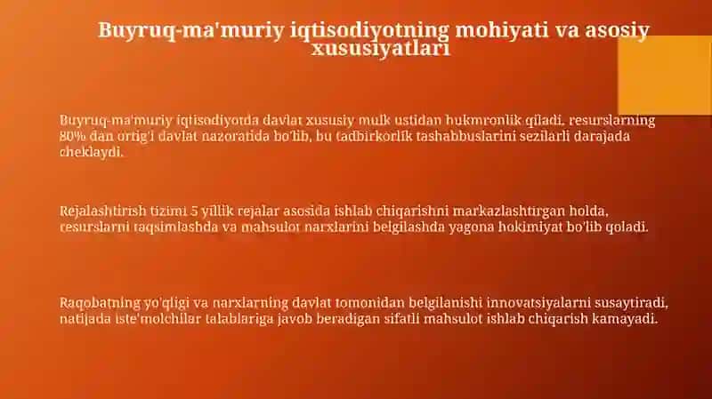 Buyruq-ma'muriy iqtisodiyotning mohiyati va uning oqibatlari 3