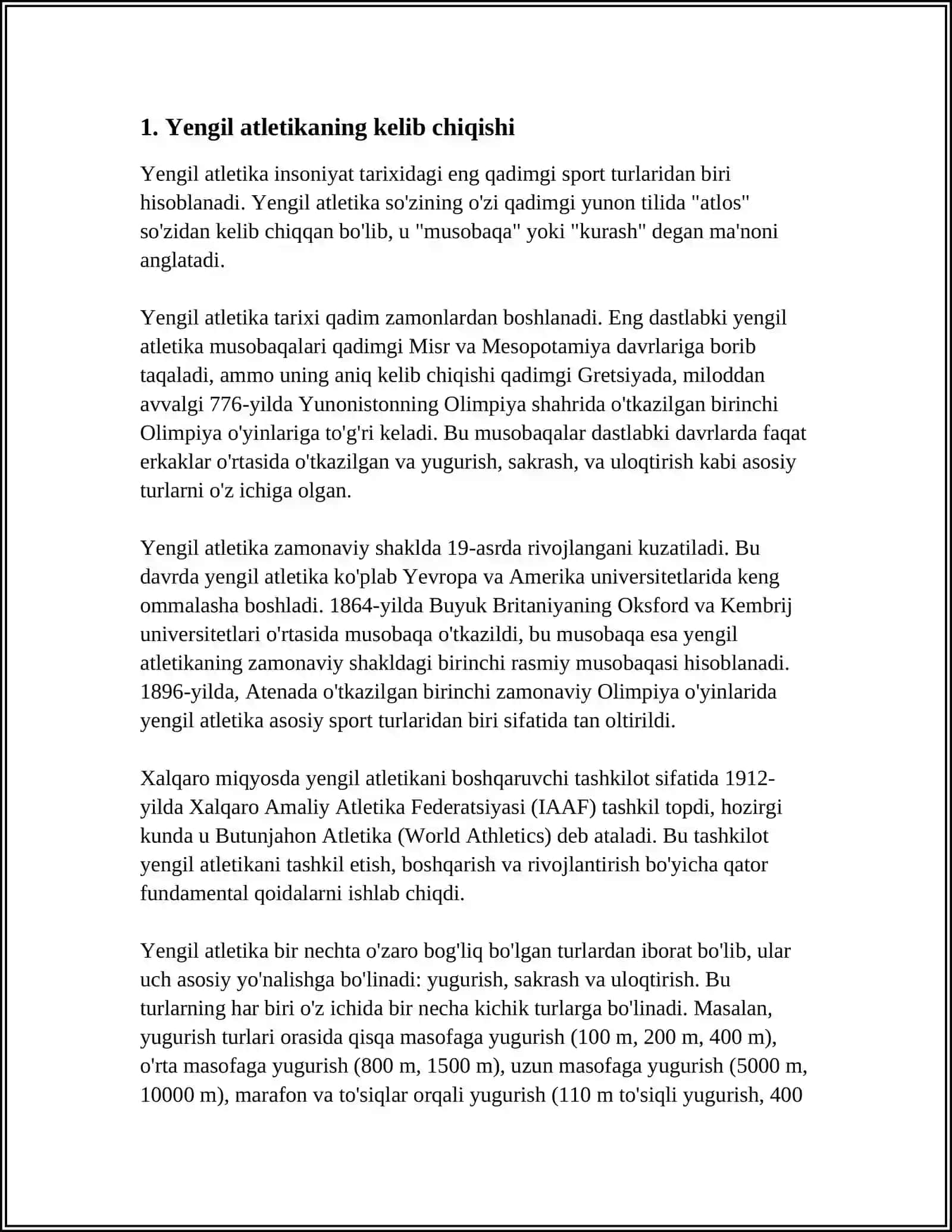 YENGIL ATLETIKANING JAMIYAT TARIXI,BELLASHUV TURLARI 3