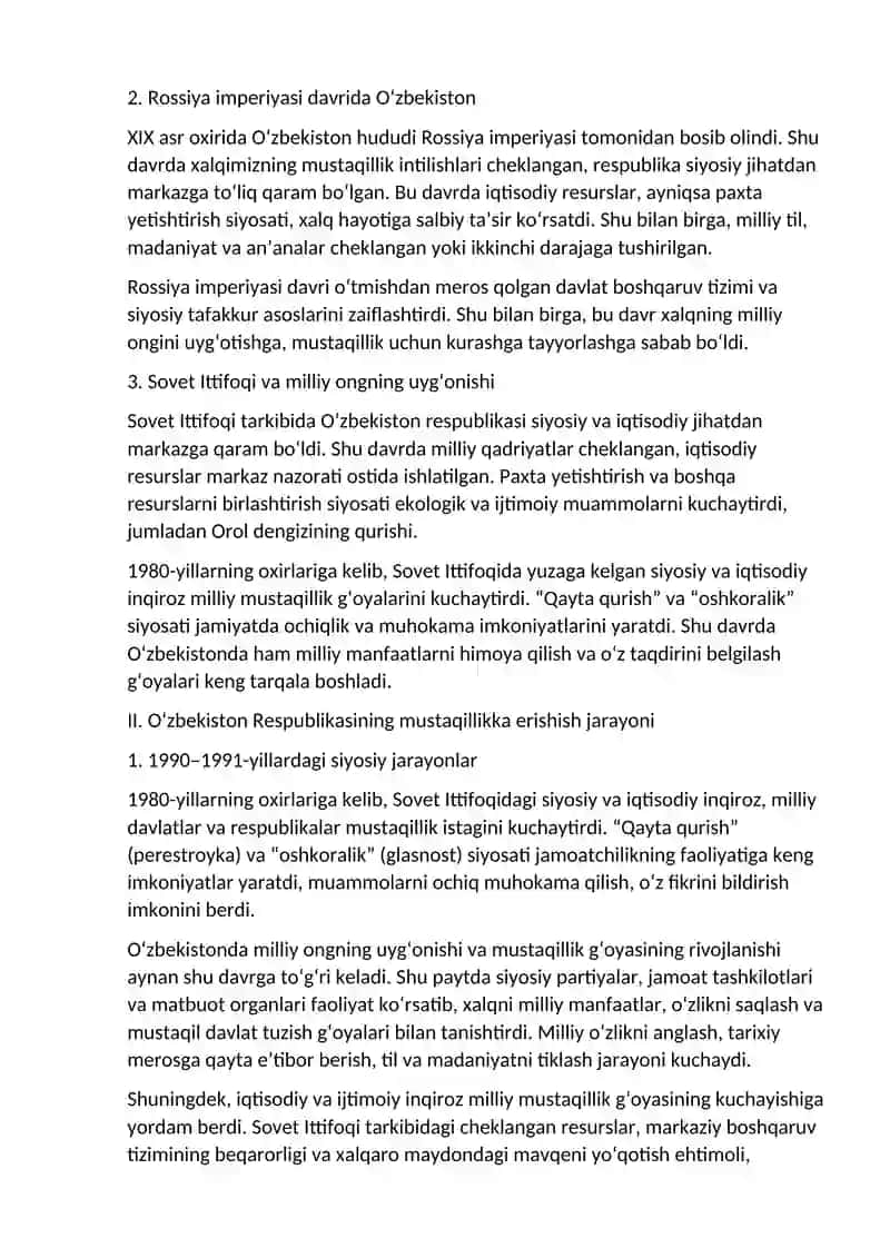 MUSTAQIL O’ZBEKISTON RESPUBLIKASI TASHKIL TOPISHING TARIXIY AHAMIYATI 3