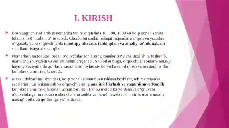KONSENTRLAR (10, 100, 1000 VA KO’P XONALI SONLAR) BO’YICHA NOMERLASHGA O’RGATISH METODI 3