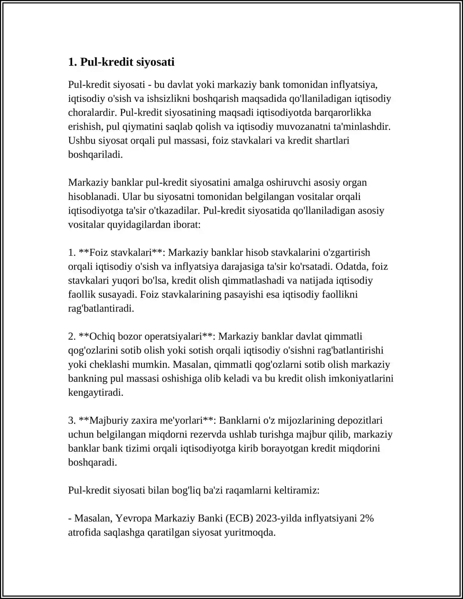 MUSTAQIL ISH Mavzu: O'ZBEKISTON RESPUBLIKASI MARKAZIY BANKINING VAZIFALARI 3
