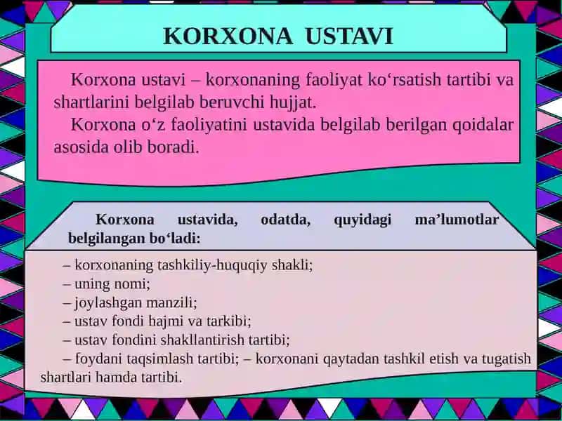 Korxona ustavi tasis hujjatlari mazmuni 3