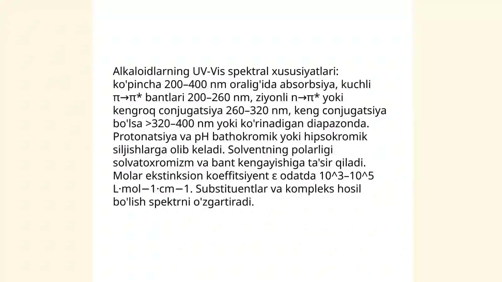 Alkaloidiami spektrofotometrik usullarda sifat va miqdorini aniqlash 3
