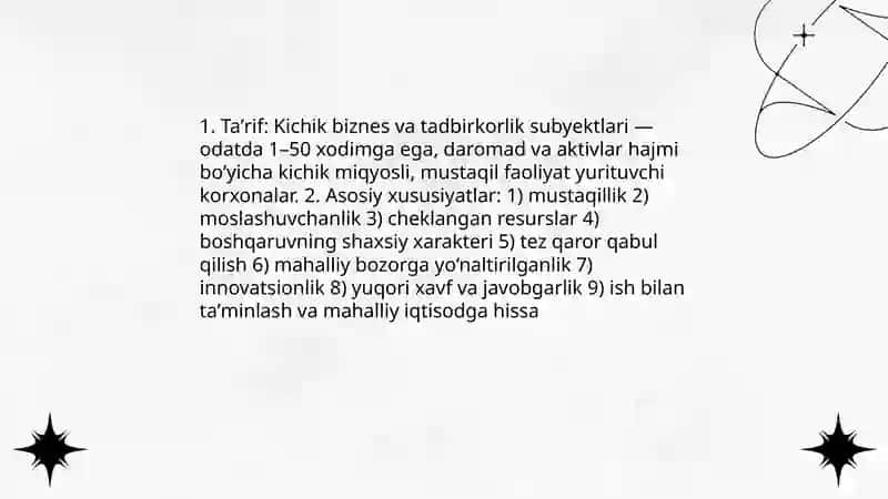 Kichik biznes va tadbirkorlik subyektlari turlari va shakllari 3