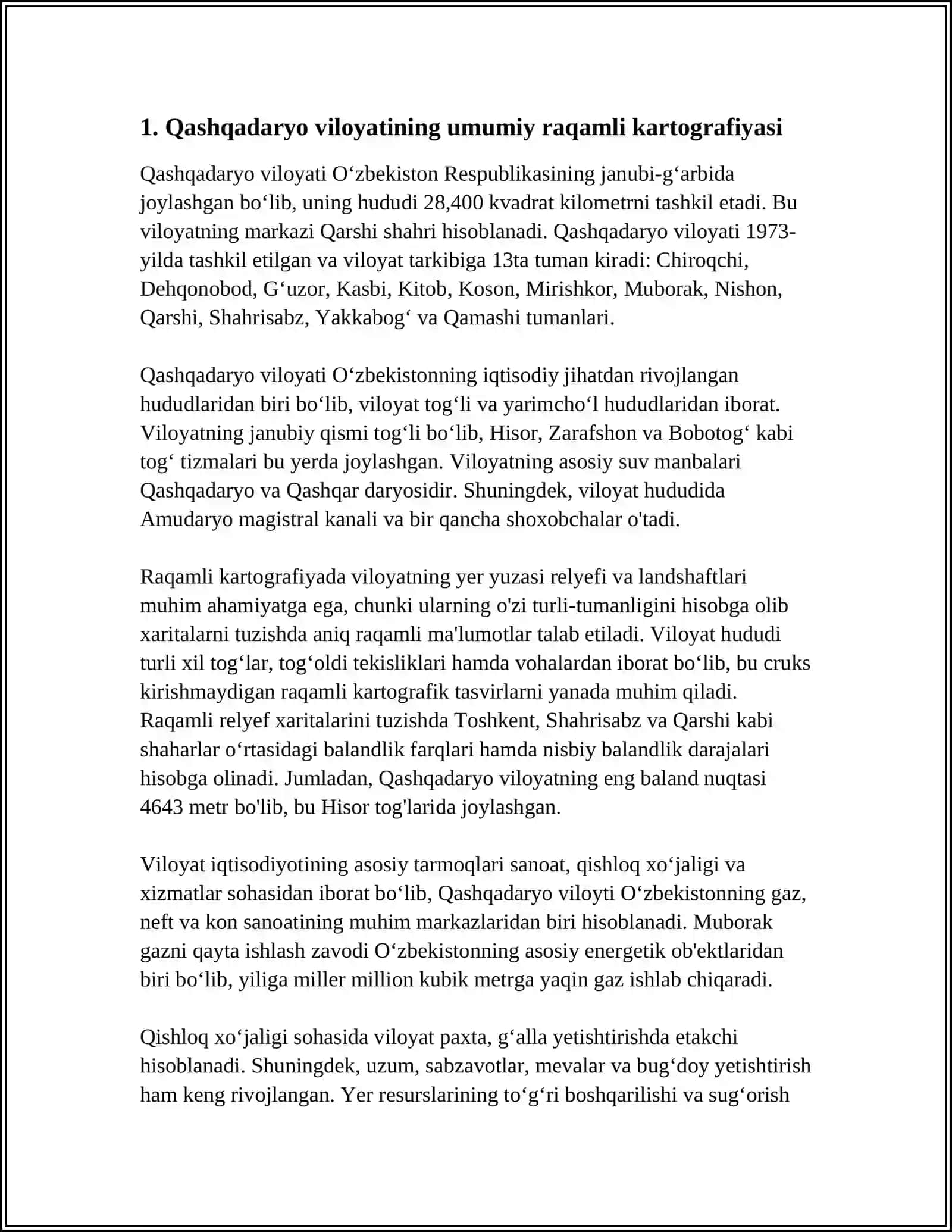 QASHQADARYO VILOYATI TUMANLARINI RAQAMLI KARTALARINI TUZISH TEXNOLOGIYASI 3