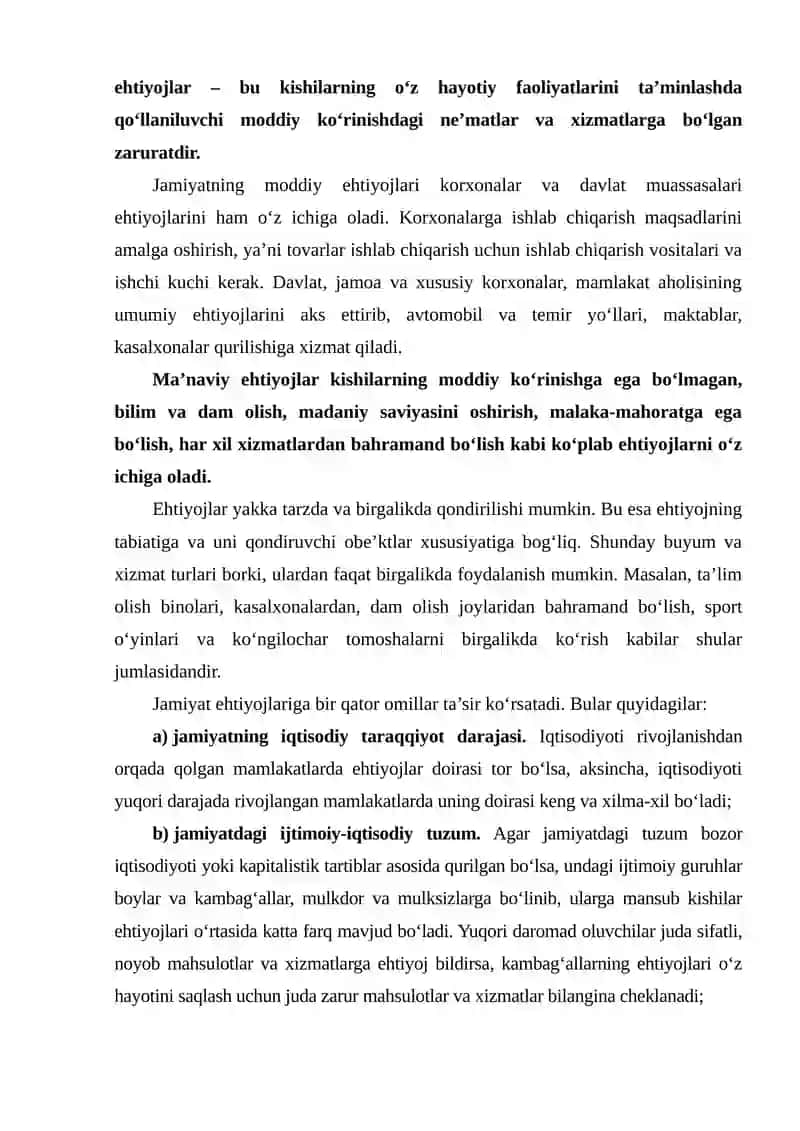 Ijtimoiy-iqtisodiy ehtiyojlar, ularning turlari va turkumlanishi 3