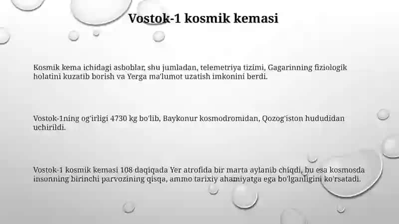 Yerga ma'lumot uzatish imkonini beruvchi Vostok-1 kosmik kemasining parvozi 3