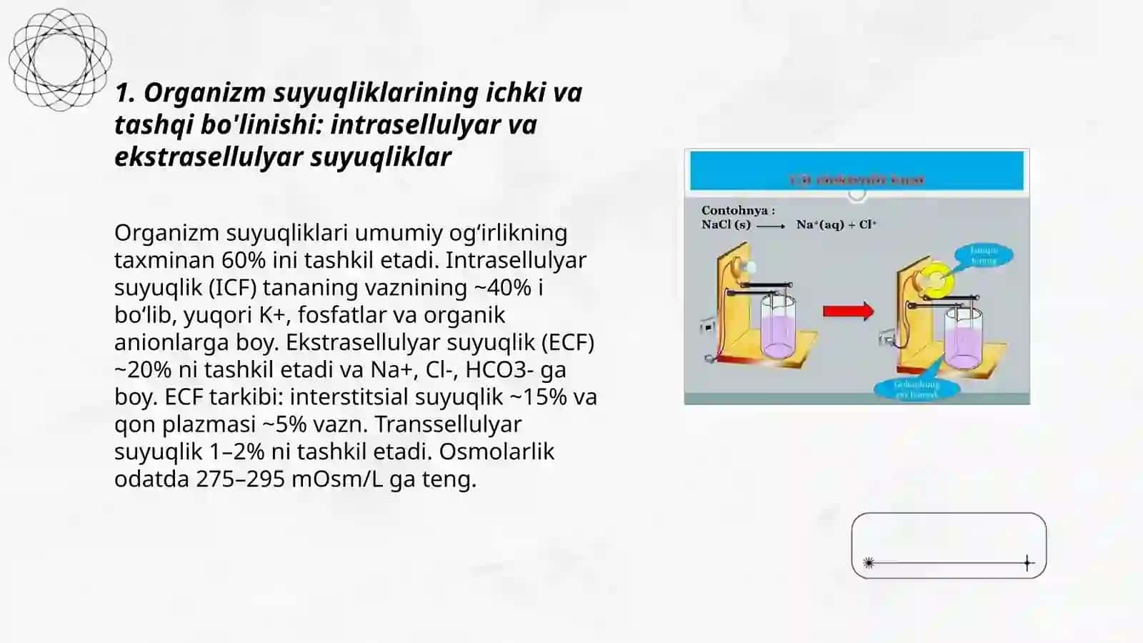 Organizmning biologik suyuqliklari elektrolit va noelektrolitlar eritmalari sifatida 3