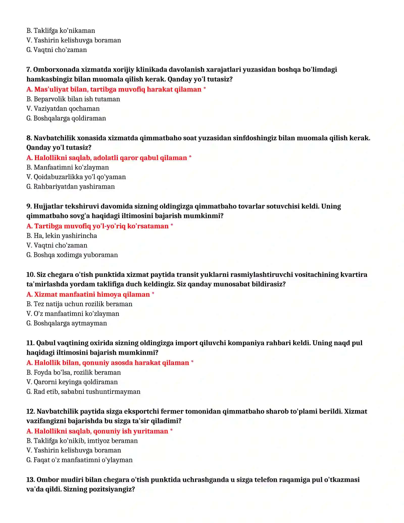 BOJXONA AKADEMIYASI - TO'LIQ TEST TO'PLAMI (№ 35) 3