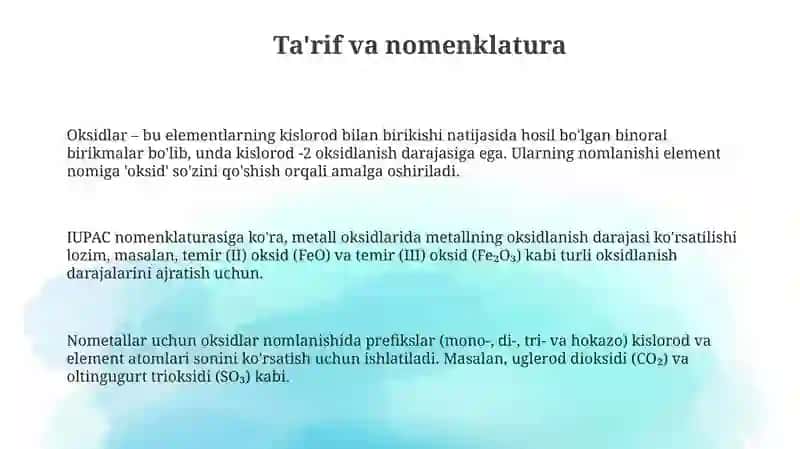 Oksidlar ta'rifi va nomenklatura 3