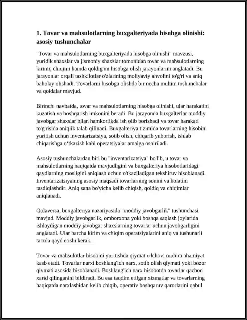 TOVARLARNI MAHSULOTLARNI BUHGALTERIYADA VA OMBORDA HISOBGA OLISH 3
