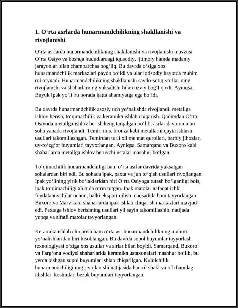 OʻRTA ASRLARDA HUNARMANDCHILIK VA SHAHARLARNING RIVOJLANISHI 3
