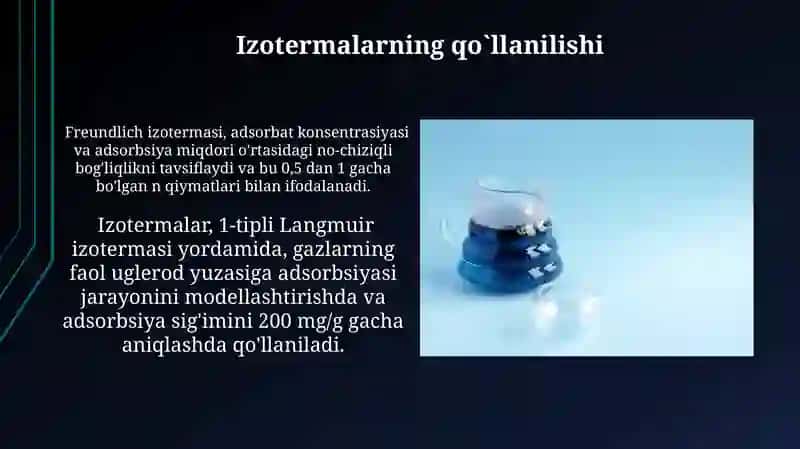Suyuqliklarning qattiq modda sirtiga adsorbilanish izotermasi 3