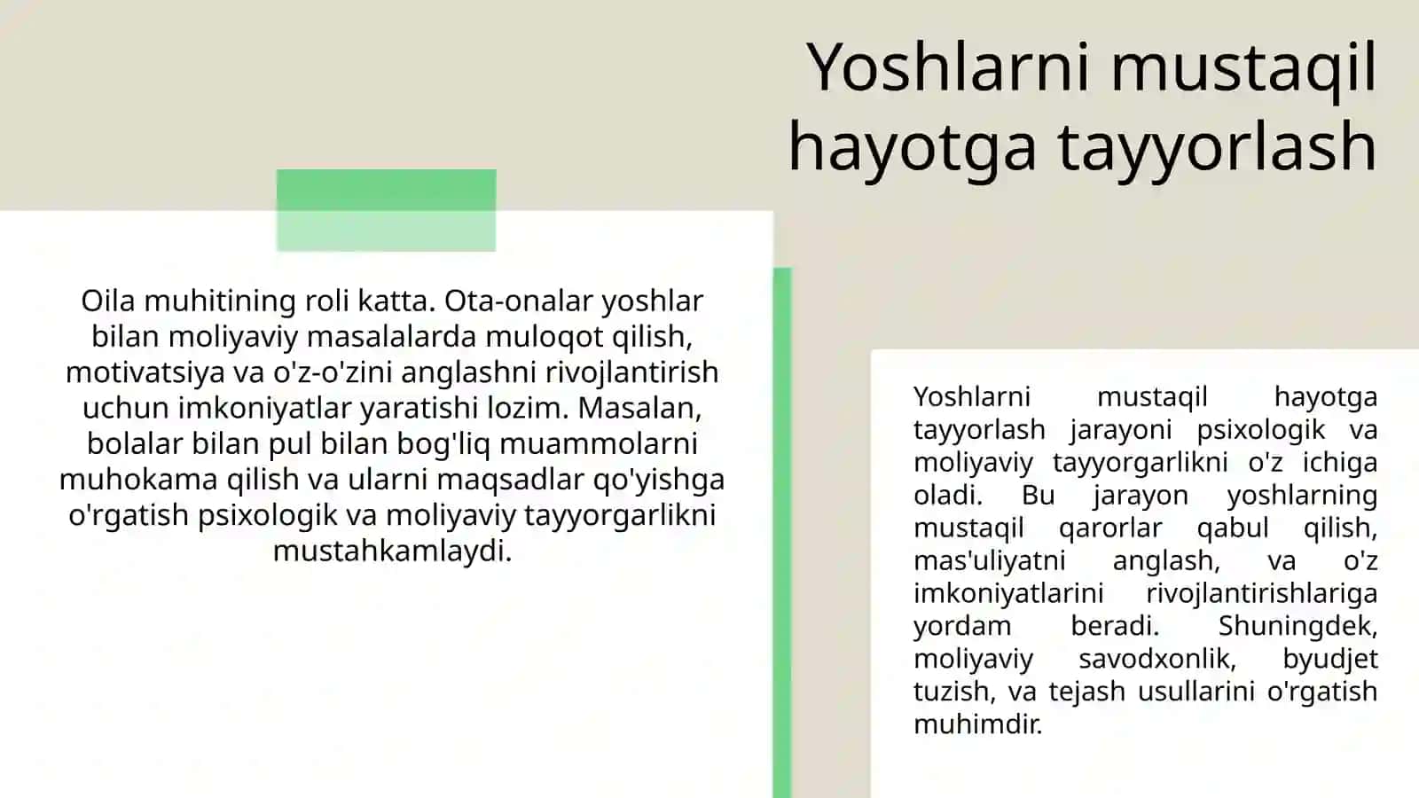 Oilada yoshlarni mustaqil oilaviy hayotga tayyorlash 3