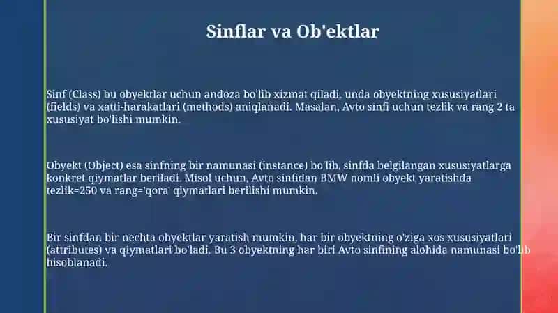 Sinflar va Ob'ektlar 3
